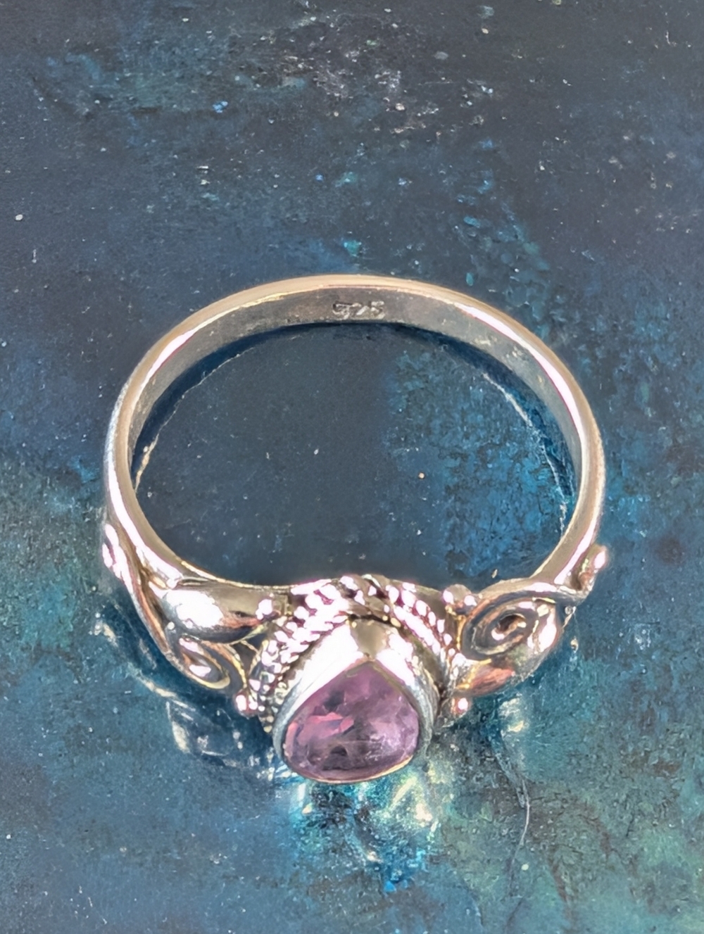 🆕 Sterling Silver Ring with Purple Amethyst Teardrop Gemstone Size 7 - Picture 4 of 8
